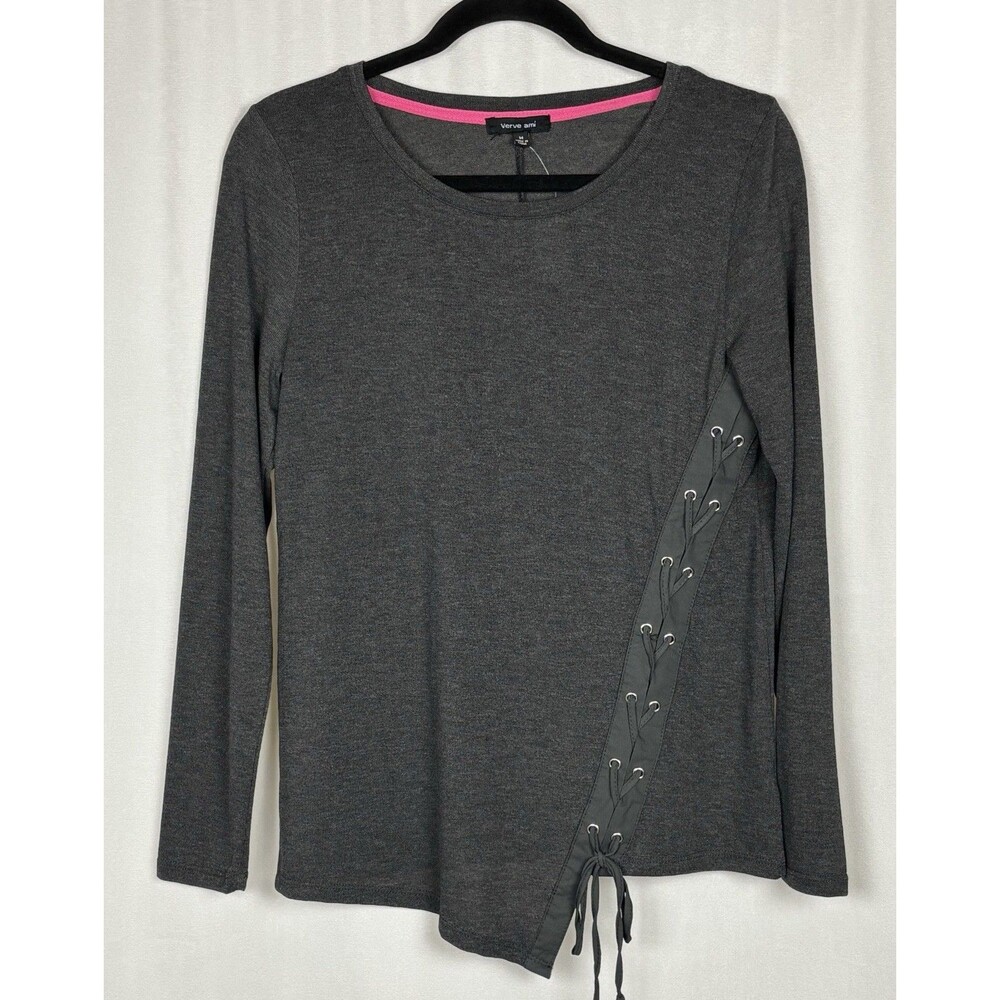Verve Ami Women’s Size Medium Long Sleeve Side Lace Up Top Gray